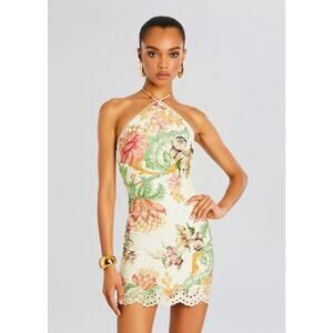 Hemant And Nandita Short Floral Eyelet Scalloped Mini Dress Large